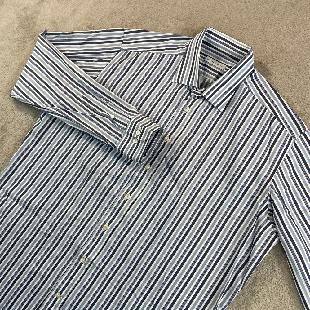 ETRO Dress Shirt Men 43 Blue Striped Long Sleeve Made in Italy Designer CEO